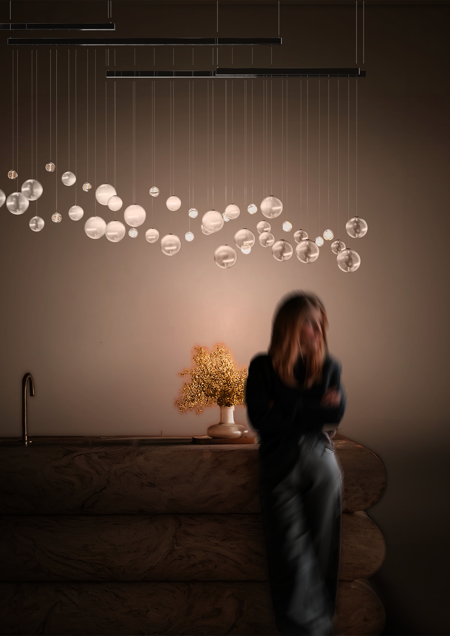 LURE© HORIZON - Lure Horizon light fixture made of blown glass spheres and lightweight aluminum