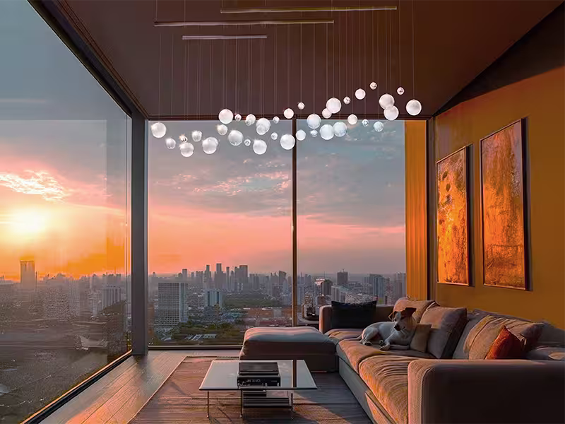 LURE HORIZON - Luminaire Lure Horizon en sphères en verre soufflé et aluminium allégé